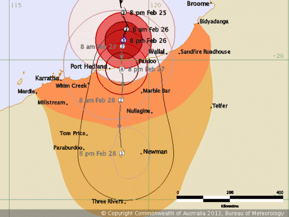 Tropical Cyclone Rusty aims for Port Headland 27th February 2013 1