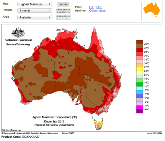 Maximum temperatures january 2014 december 2013