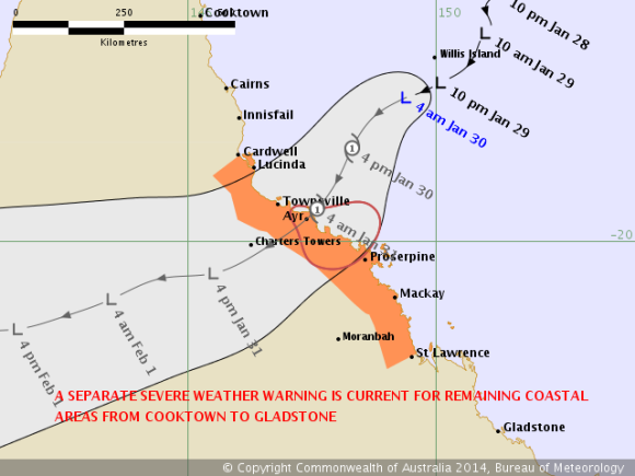 TROPICAL CYCLONE FORECAST TRACK MAP 30th January 2014