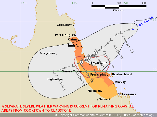 Tropical Cyclone Watch for Townsville 29th January 2014