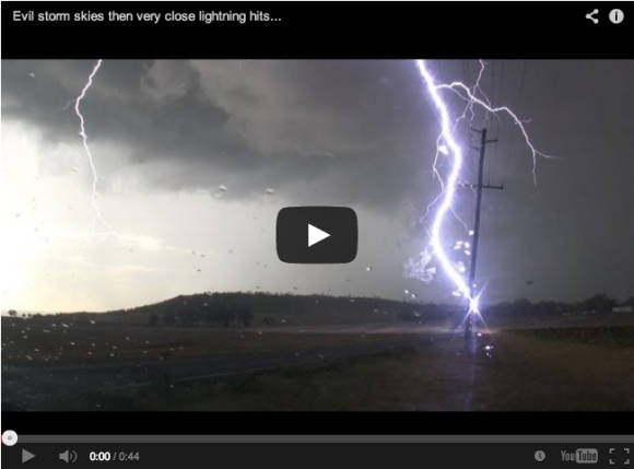 Incredible lightning bolt hits power pole