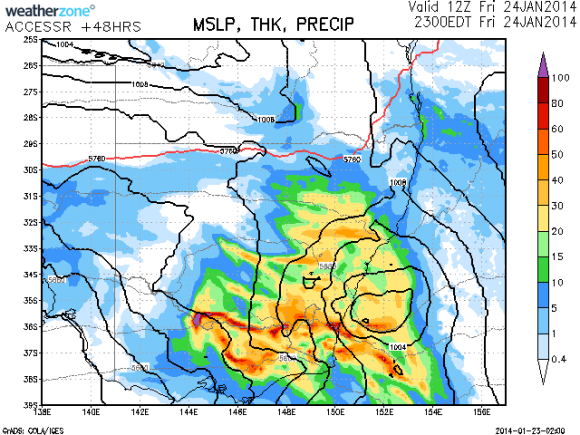 Synoptic and Rainfall Chart prediction for Friday 24th January 2014