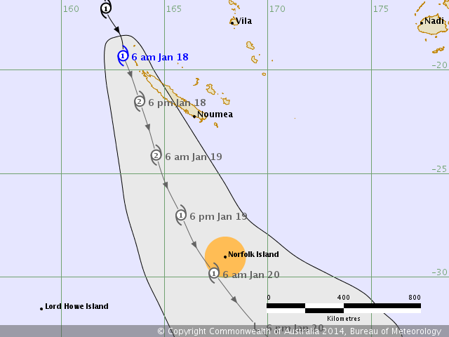 Tropical Cyclone June heads for Norfolk Island 18th January 2014