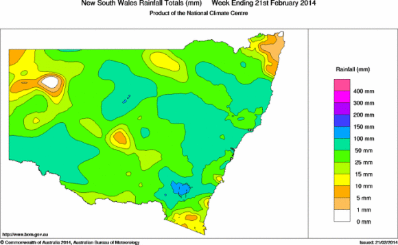 NSW weekly rainfall 21st February 2014