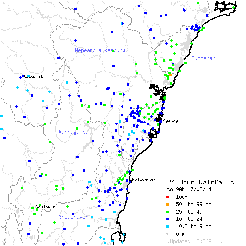  Greater Sydney Rainfall to 9am 17th February 2014