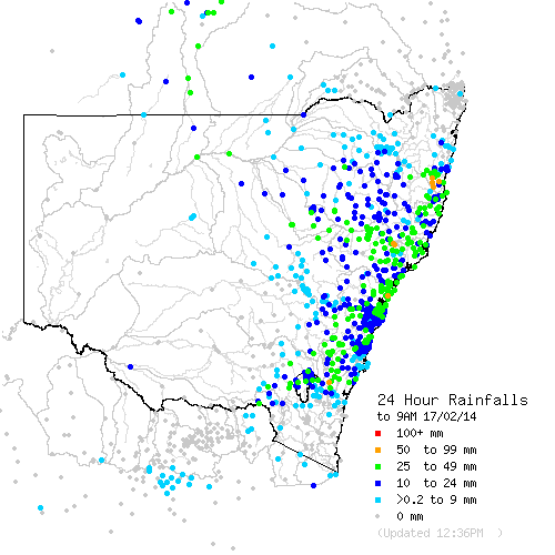 NSW Rainfall to 9am 17th February 2014