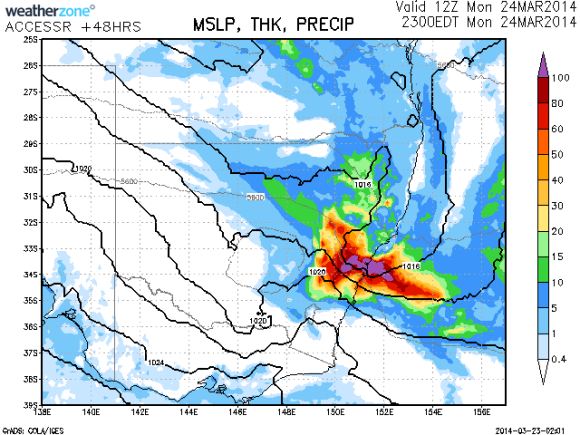 Rainfall map Sydney 24th march 2014