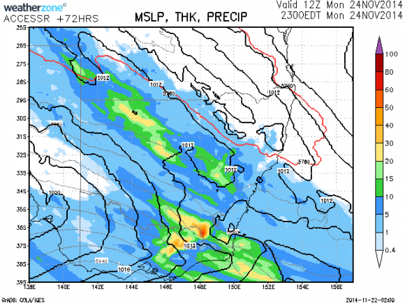 Rain Event  follows heat wave in south east Australia 24th November 2014