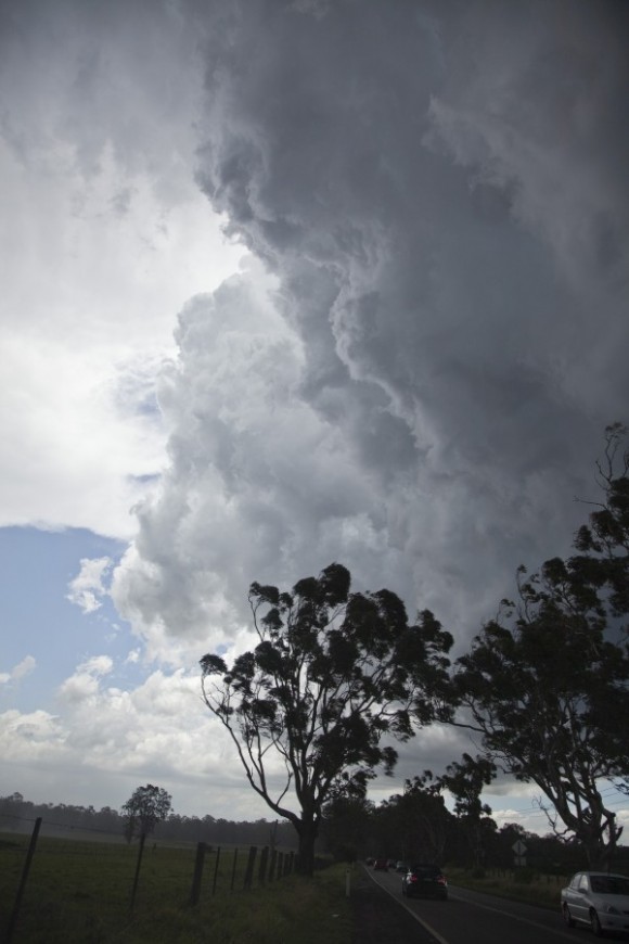 Storm hits with strong winds and hail.