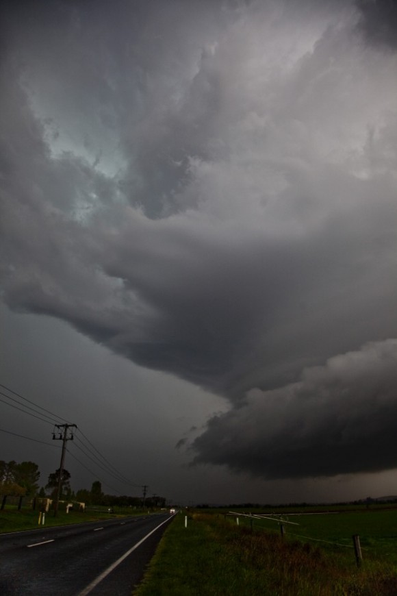 Barrel updraft of the supercell as it began to weaken near Singleton. A green tinge can still be seen in the supercell vault region