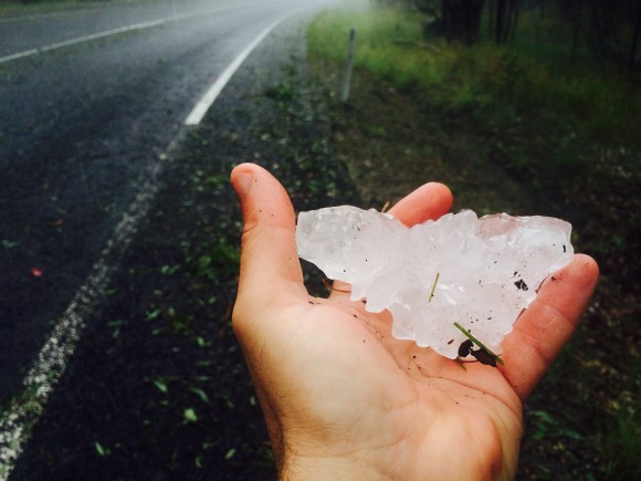 storm chasing Huge 10cm hailstone 10th December 2014
