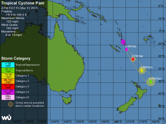Tropical Cyclone Pam Forecast Track Path Map