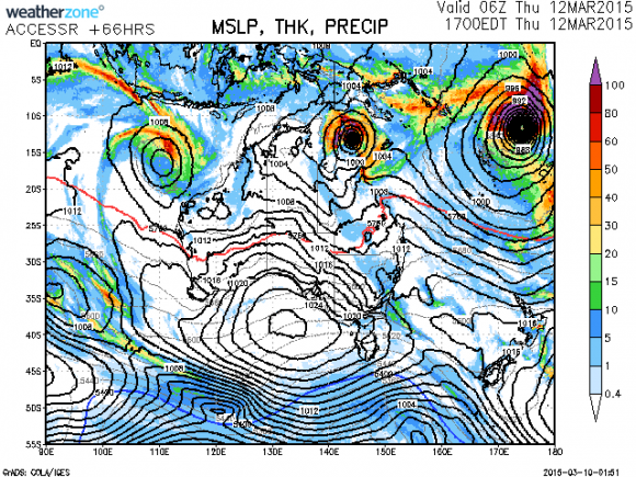 Tropical Cyclone Development Coral Sea 12th March 2015