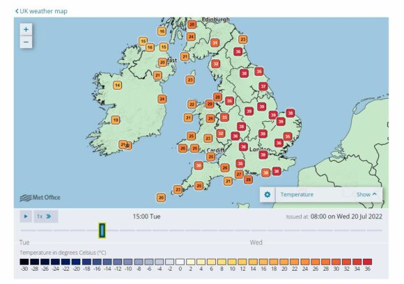 Maximum temperatures per hour Tuesday 1 pm to 6 pm