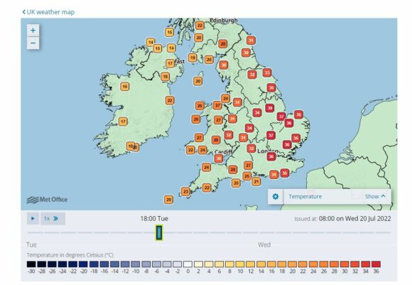 Maximum temperatures per hour Tuesday 1 pm to 6 pm