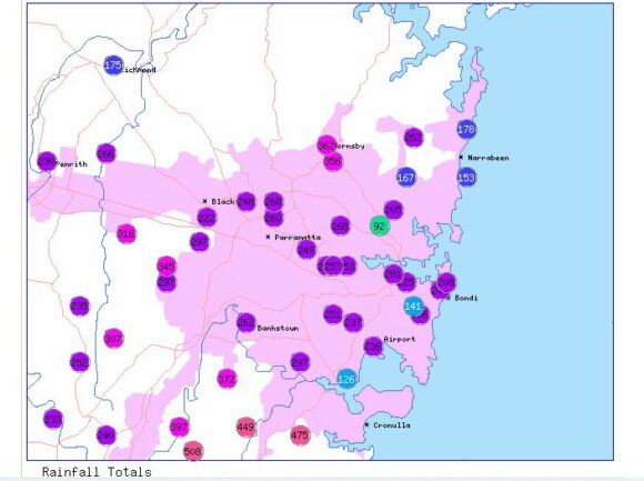 Cumulative Sydney Rainfalls for week ending 7 July 2022