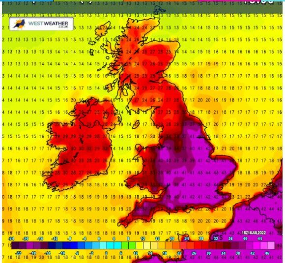 Maximum daytime temperatures for England Monday Weather models Maximum temperatures
