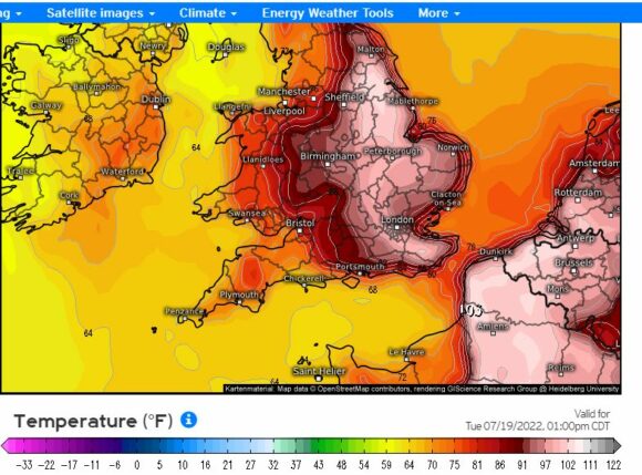 Maximum daytime temperatures for Tuesday