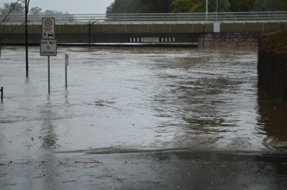 Flood waters lapping at Windsor Bridge