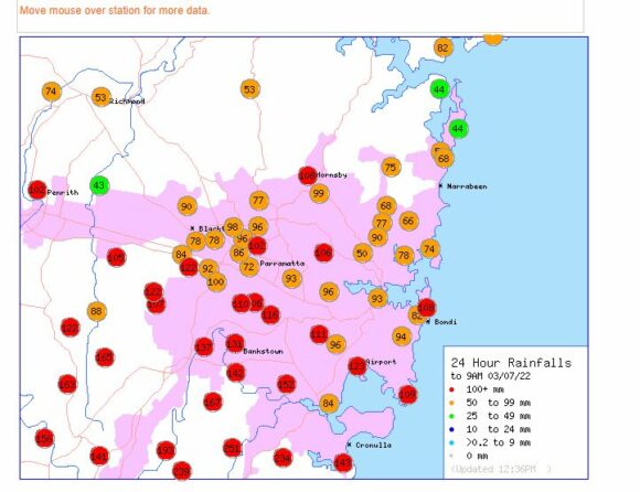 24 hour rainfall for Sydney