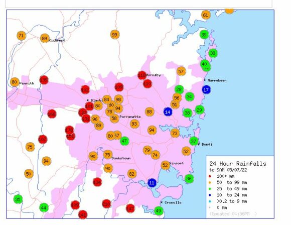 Sydney rainfall to 9 am 5 July 2022