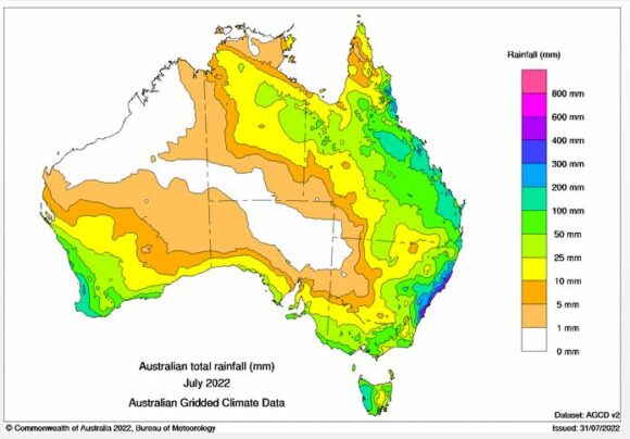 July Rainfall for Australia 2022
