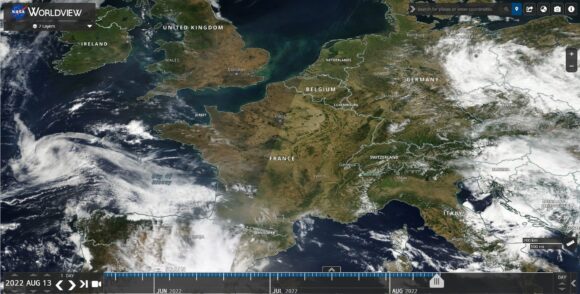 NASA Worldview droughts across Europe and England August 2022 NASA Worldview Europe Saturday 13 August 2022