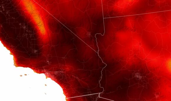 Heat mapping for Southern California showing extent of heat Heat mapping for Southern California