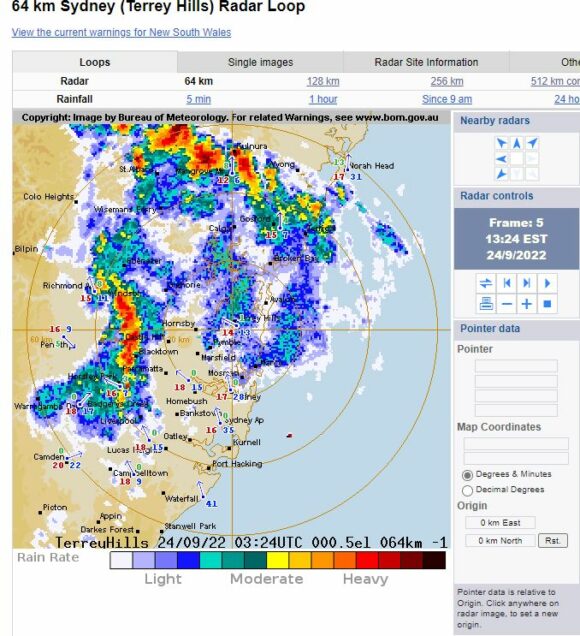 Sydney storms radar image of second storms Western Sydney