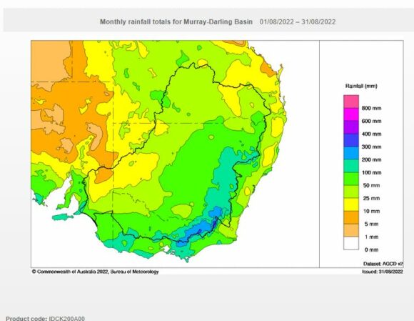 Rainfall for August 2022 SE Australia 