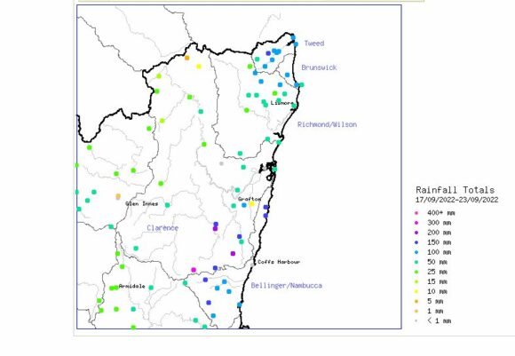 Cumulative rainfall for the week ending 23 September NE NSW