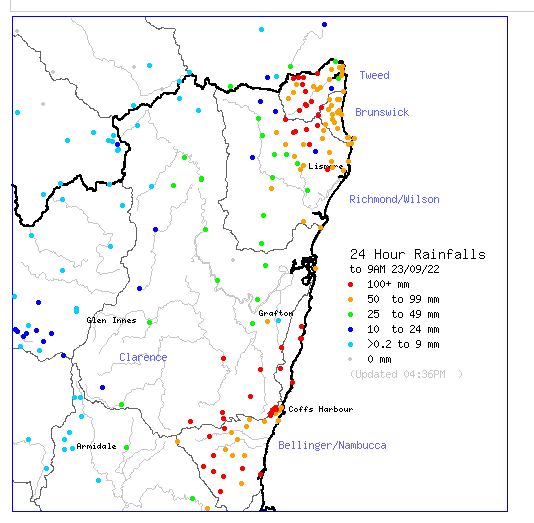 NE NSW rainfall for the 24 hours to 9 am Friday