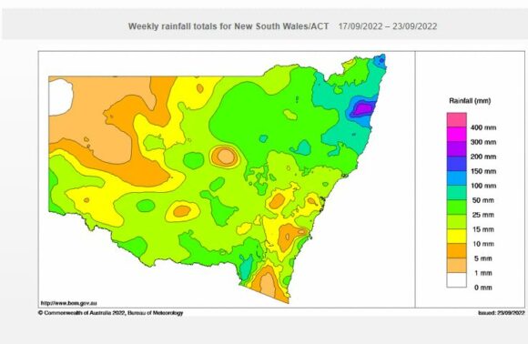 NSW Cumulative rainfall for the week 17 to 23 September 2022