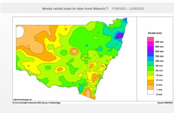 NSW cumulative rainfall for the week 17 to the 23 September 2022 NSW Cumulative rainfall for the week 17 to 23 September 2022