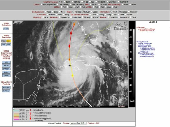 Initial forecast plot for Hurricane Ian