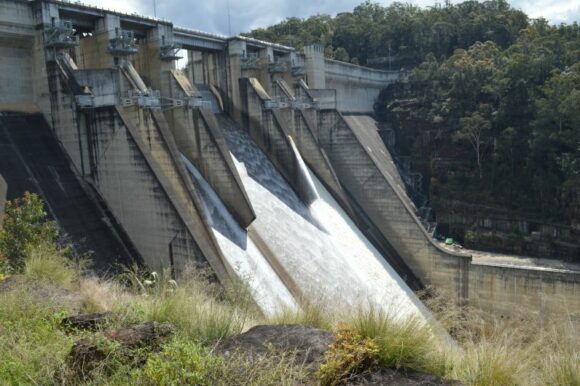 Warragamba Dam with water releases due to high rainfall
