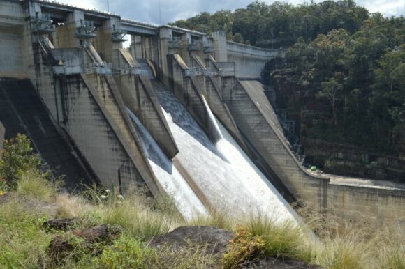 Warragamba Dam with water releases Warragamba Dam with water releases due to high rainfall