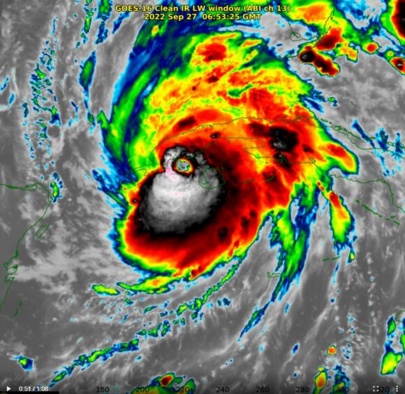Detailed GEOS 16 image of Hurricane Ian