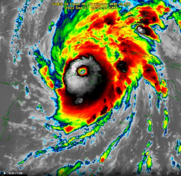 GEOS 16 Image of Hurricane Ian at landfall across Cuba