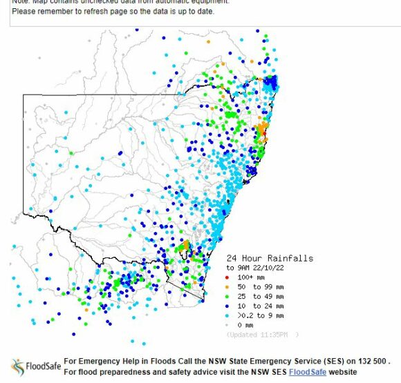 New South Wales rainfall to 9 am 22/10/22