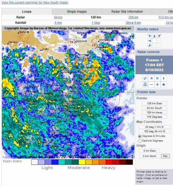 Sydney radar image Saturday evening October 8 2022