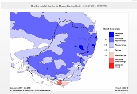 Rainfall deciles for the Murray Darling Basin September 2022