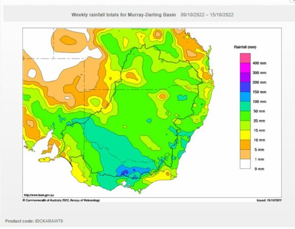 Weekly rainfall for the Murray Darling Basin for  week ending 14 October 2022