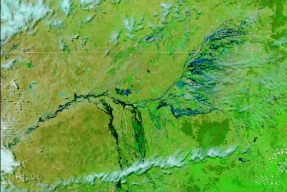 Satellite image of NSW floods October 2022 Detailed satellite image of floods inland New South Wales taken by NASA