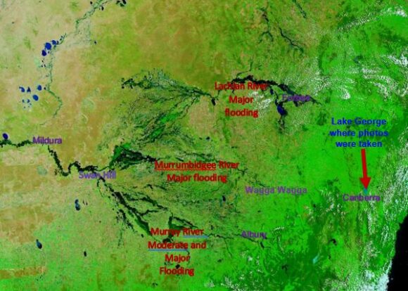Detailed satellite image of flooding across inland New South Wales by NASA November 2022