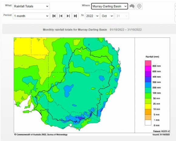 Water and the Land plot showing rainfall for October 2022