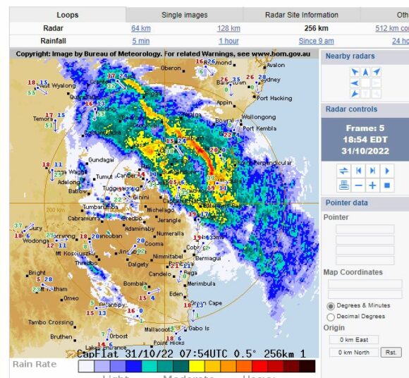 Radar image showing storm approaching Sydney