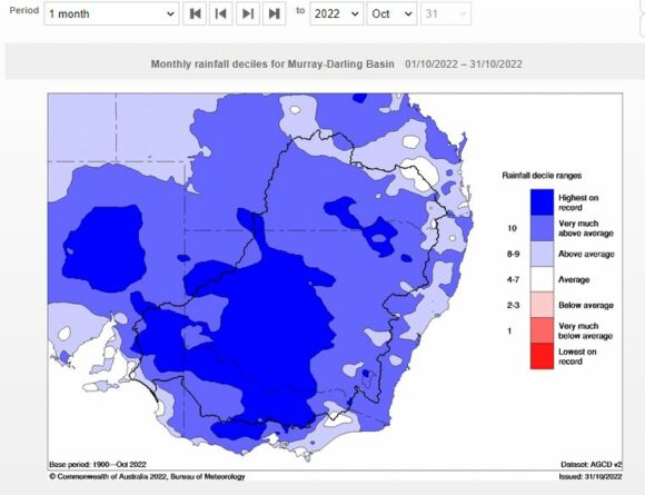Rainfall deciles for South East Australia for October 2022