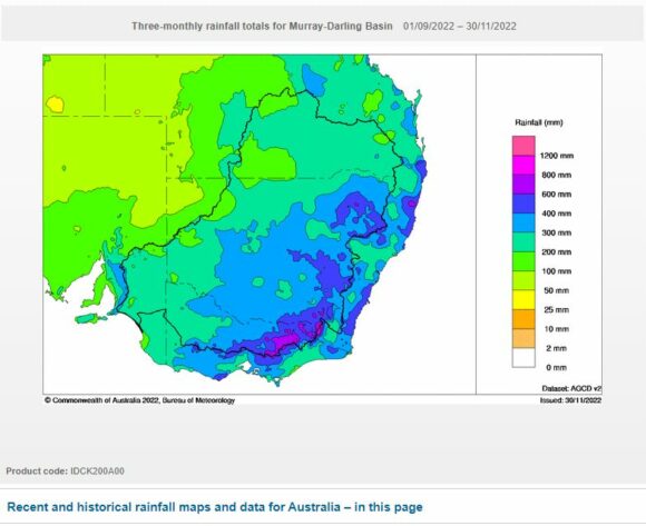 Spring rainfall 2022 for southern Australia