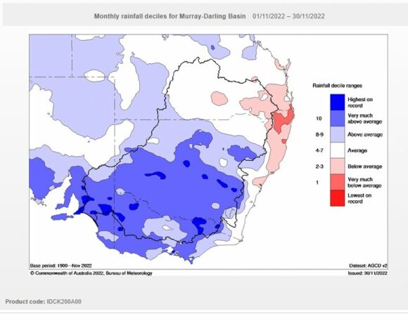 Rainfall deciles for southern Australia November 2022 Rainfall deciles for southern Australia November 2022